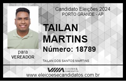 Candidato TAILAN MARTINS 2024 - PORTO GRANDE - Eleições