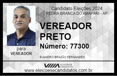 Candidato VEREADOR PRETO 2024 - PEDRA BRANCA DO AMAPARI - Eleições