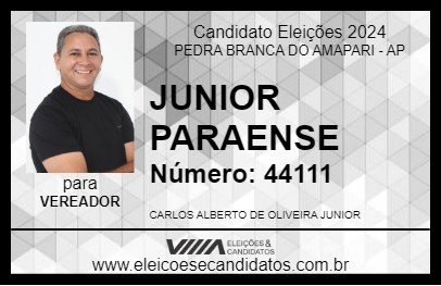 Candidato JUNIOR PARAENSE 2024 - PEDRA BRANCA DO AMAPARI - Eleições