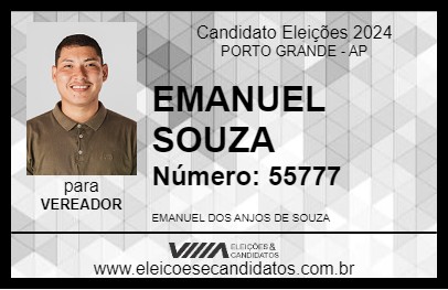 Candidato EMANUEL SOUZA 2024 - PORTO GRANDE - Eleições