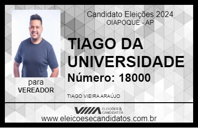 Candidato TIAGO DA UNIVERSIDADE 2024 - OIAPOQUE - Eleições