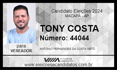 Candidato TONY COSTA 2024 - MACAPÁ - Eleições