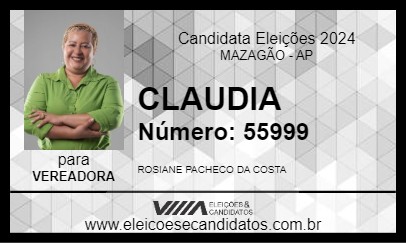 Candidato CLAUDIA 2024 - MAZAGÃO - Eleições