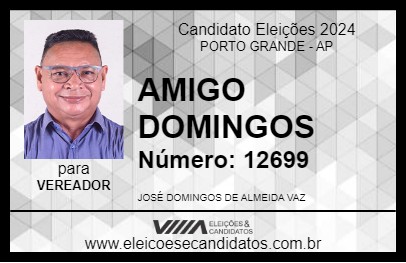 Candidato AMIGO DOMINGOS 2024 - PORTO GRANDE - Eleições