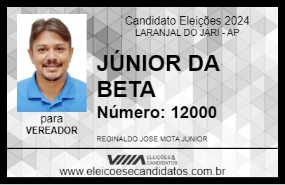 Candidato JÚNIOR DA BETA 2024 - LARANJAL DO JARI - Eleições