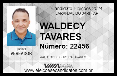 Candidato WALDECY TAVARES 2024 - LARANJAL DO JARI - Eleições