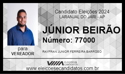 Candidato JÚNIOR BEIRÃO 2024 - LARANJAL DO JARI - Eleições