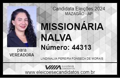 Candidato MISSIONÁRIA NALVA 2024 - MAZAGÃO - Eleições