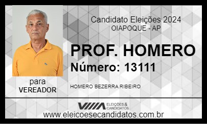 Candidato PROF. HOMERO 2024 - OIAPOQUE - Eleições