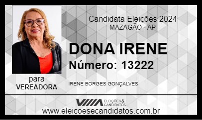 Candidato DONA IRENE 2024 - MAZAGÃO - Eleições