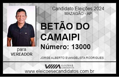 Candidato BETÃO DO CAMAIPI 2024 - MAZAGÃO - Eleições