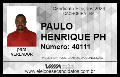 Candidato PAULO HENRIQUE PH 2024 - CACHOEIRA - Eleições