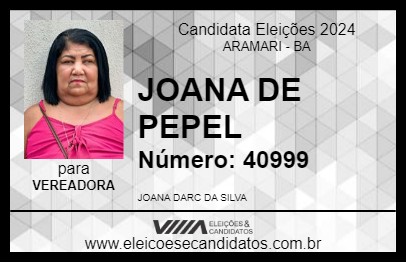 Candidato JOANA DE PEPEL 2024 - ARAMARI - Eleições