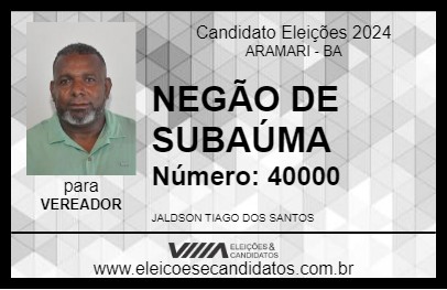 Candidato NEGÃO DE SUBAÚMA 2024 - ARAMARI - Eleições