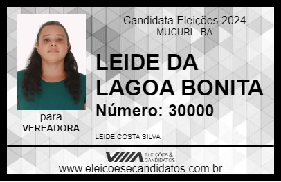 Candidato LEIDE DA LAGOA BONITA 2024 - MUCURI - Eleições