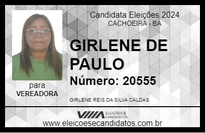 Candidato GIRLENE DE PAULO 2024 - CACHOEIRA - Eleições