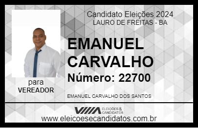 Candidato EMANUEL CARVALHO 2024 - LAURO DE FREITAS - Eleições