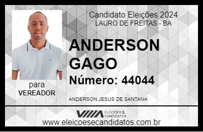 Candidato ANDERSON GAGO 2024 - LAURO DE FREITAS - Eleições