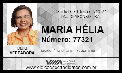 Candidato MARIA HÉLIA 2024 - PAULO AFONSO - Eleições