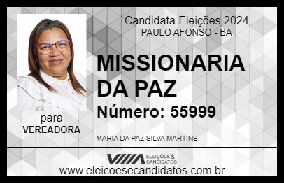 Candidato MISSIONARIA DA PAZ 2024 - PAULO AFONSO - Eleições