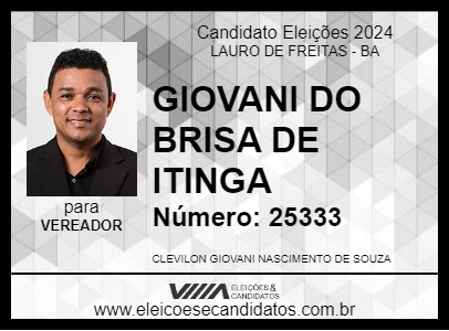 Candidato GIOVANI DO BRISA DE ITINGA 2024 - LAURO DE FREITAS - Eleições