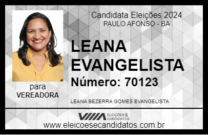 Candidato LEANA EVANGELISTA 2024 - PAULO AFONSO - Eleições