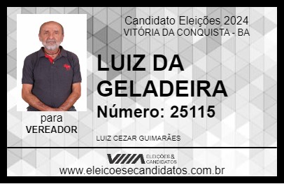 Candidato LUIZ DA GELADEIRA 2024 - VITÓRIA DA CONQUISTA - Eleições