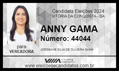 Candidato ANNY GAMA 2024 - VITÓRIA DA CONQUISTA - Eleições