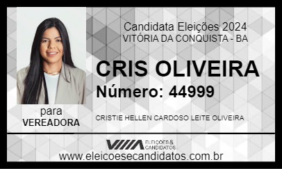 Candidato CRIS OLIVEIRA 2024 - VITÓRIA DA CONQUISTA - Eleições