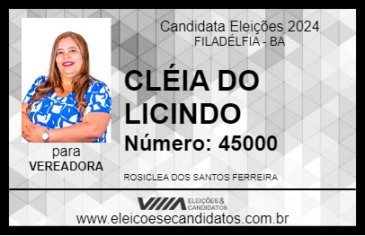 Candidato CLÉIA DO LICINDO 2024 - FILADÉLFIA - Eleições