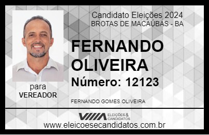 Candidato FERNANDO OLIVEIRA 2024 - BROTAS DE MACAÚBAS - Eleições