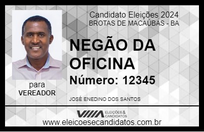 Candidato NEGÃO DA OFICINA 2024 - BROTAS DE MACAÚBAS - Eleições