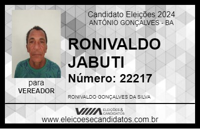 Candidato RONIVALDO JABUTI 2024 - ANTÔNIO GONÇALVES - Eleições