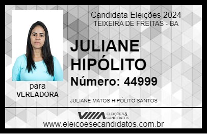 Candidato JULIANE HIPÓLITO 2024 - TEIXEIRA DE FREITAS - Eleições