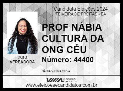 Candidato PROF NÁBIA CULTURA DA ONG CÉU 2024 - TEIXEIRA DE FREITAS - Eleições