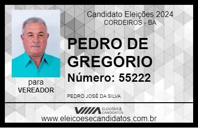 Candidato PEDRO DE GREGÓRIO 2024 - CORDEIROS - Eleições