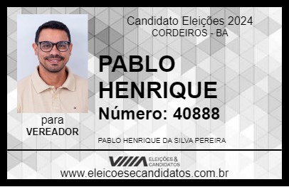 Candidato PABLO HENRIQUE 2024 - CORDEIROS - Eleições