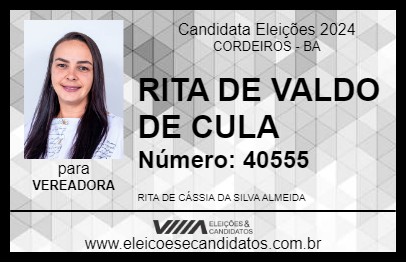 Candidato RITA DE VALDO DE CULA 2024 - CORDEIROS - Eleições