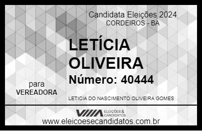 Candidato LETÍCIA OLIVEIRA 2024 - CORDEIROS - Eleições