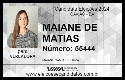 Candidato MAIANE DE MATIAS 2024 - GAVIÃO - Eleições