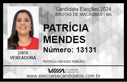 Candidato PATRÍCIA MENDES 2024 - BROTAS DE MACAÚBAS - Eleições