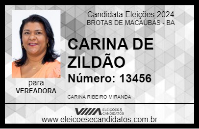 Candidato CARINA DE ZILDÃO 2024 - BROTAS DE MACAÚBAS - Eleições