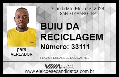 Candidato BUIU DA RECICLAGEM 2024 - SANTO AMARO - Eleições