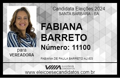 Candidato FABIANA BARRETO 2024 - SANTA BÁRBARA - Eleições