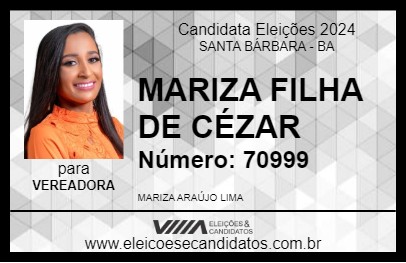 Candidato MARIZA FILHA DE CÉZAR 2024 - SANTA BÁRBARA - Eleições