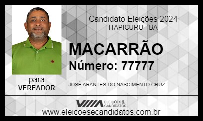 Candidato MACARRÃO 2024 - ITAPICURU - Eleições