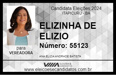 Candidato ELIZINHA DE ELIZIO 2024 - ITAPICURU - Eleições