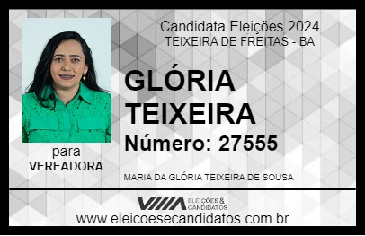 Candidato GLÓRIA TEIXEIRA 2024 - TEIXEIRA DE FREITAS - Eleições