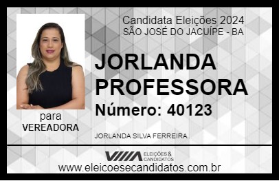 Candidato JORLANDA PROFESSORA 2024 - SÃO JOSÉ DO JACUÍPE - Eleições