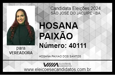 Candidato HOSANA PAIXÃO 2024 - SÃO JOSÉ DO JACUÍPE - Eleições